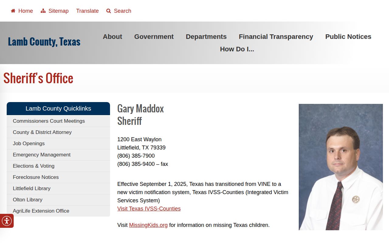 Lamb County booking record source at the Sheriff’s Office