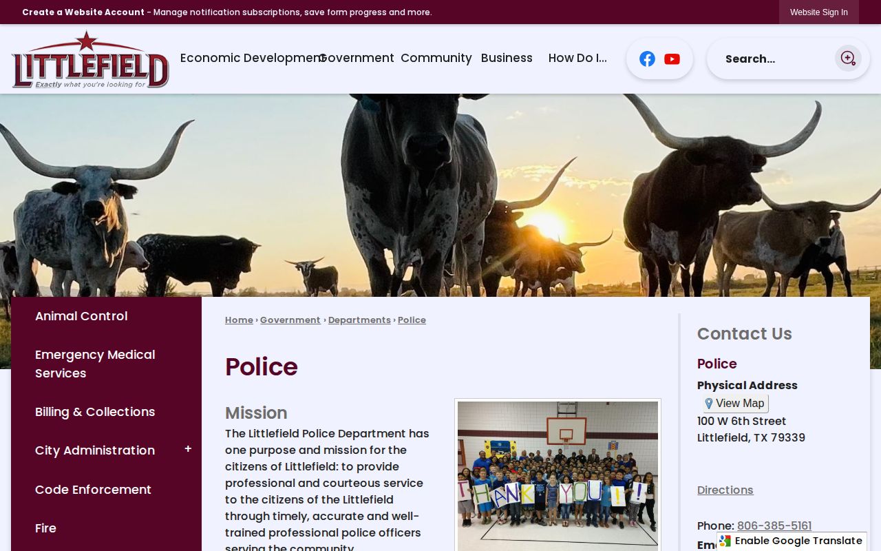 Lamb County Littlefield Police Department public contact record source